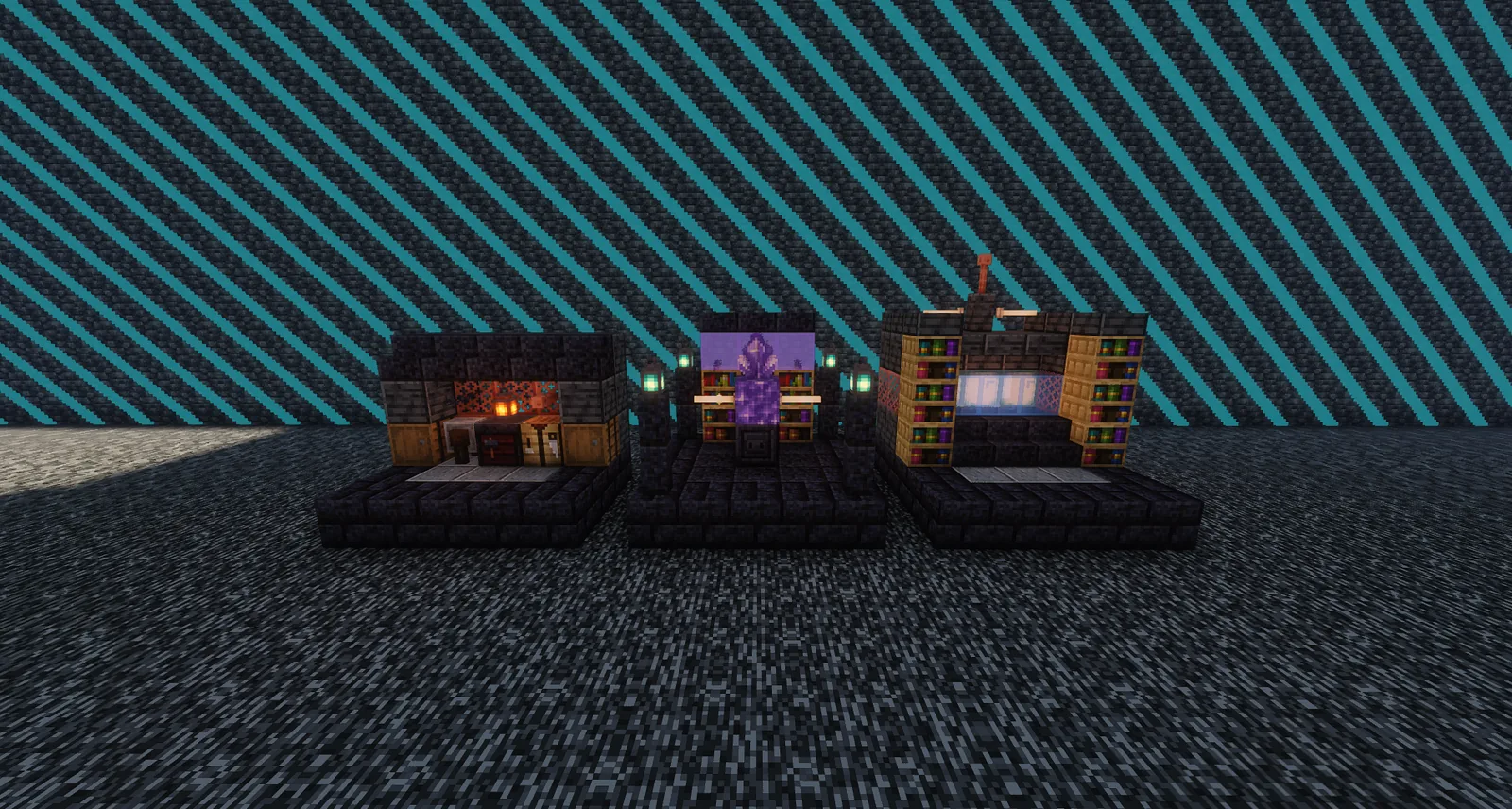 The crafting, enchanting, and research stations side by side
